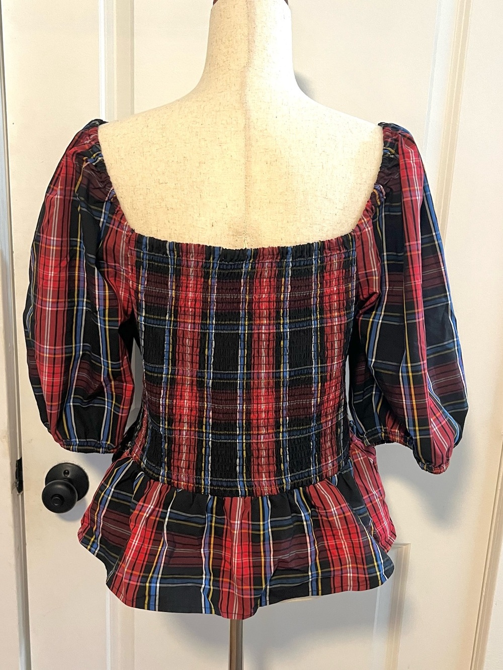 DRAPER JAMES RSVP Elbow Puff Sleeve Smocked Peplum Top - Picture 6 of 9